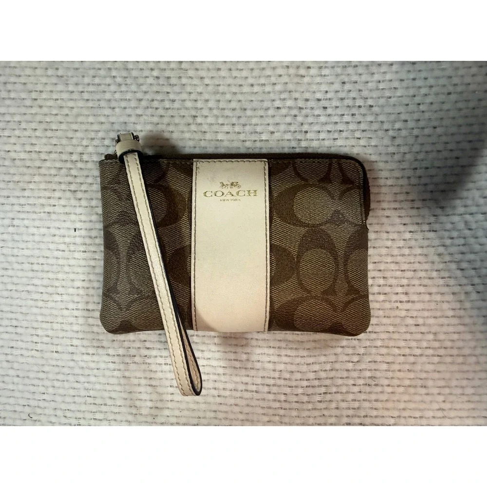 Coach Katy Dome Satchel and Wristlet Set Signature Canvas Brown Chalk C8499